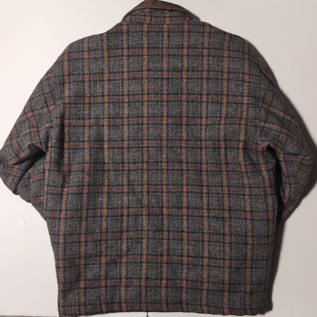 Vanspors Harris Tweed チェック 襟革 中綿 ジャケット
