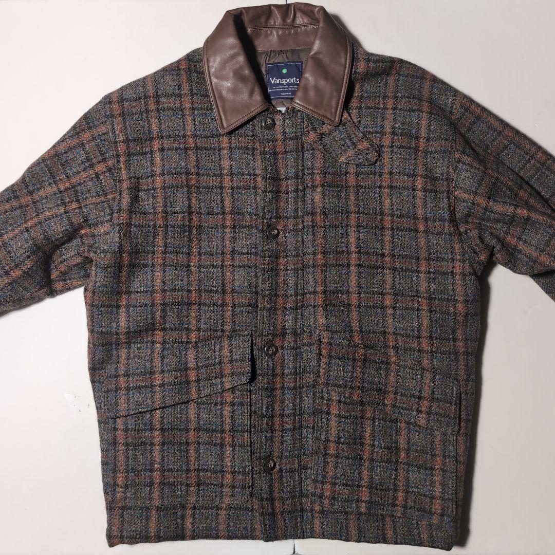 Vanspors Harris Tweed チェック 襟革 中綿 ジャケット