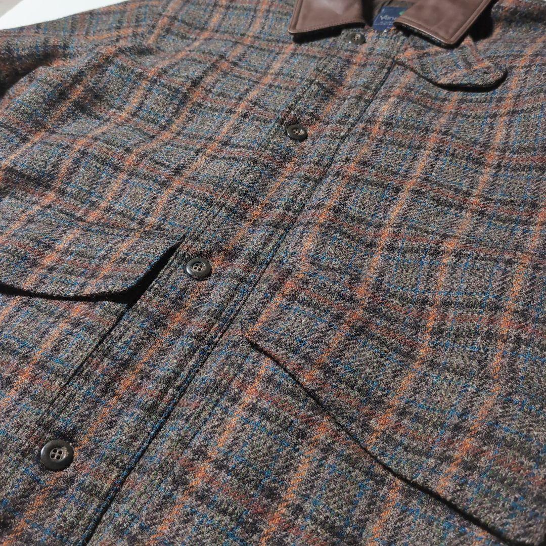 Vanspors Harris Tweed チェック 襟革 中綿 ジャケット