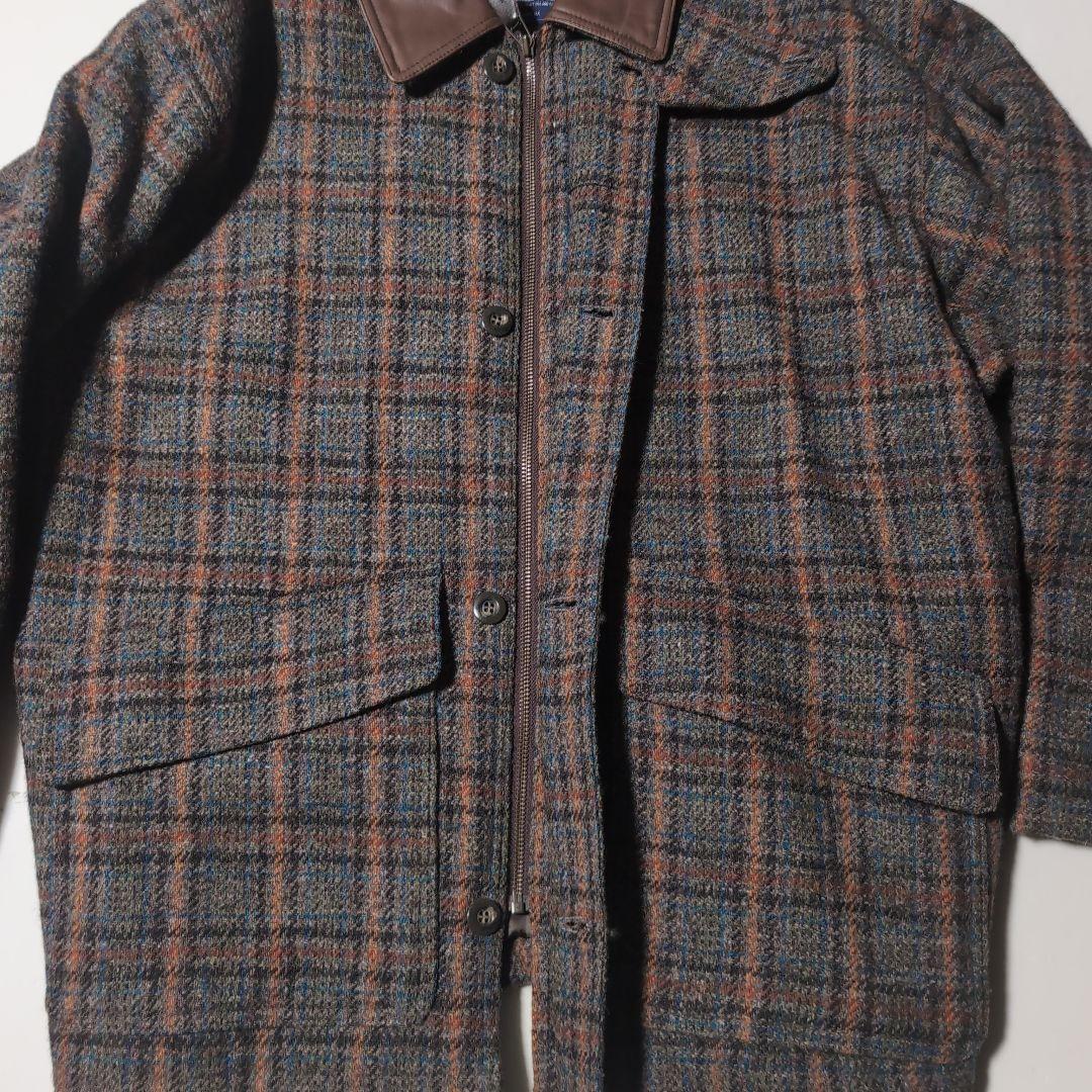 Vanspors Harris Tweed チェック 襟革 中綿 ジャケット