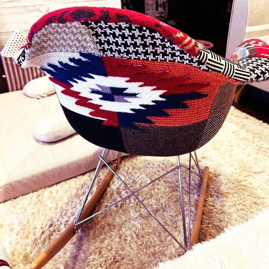 ＊くろいぬ＊一点物＊リメイクパッチワークデザイン＊ロッキングチェア＊