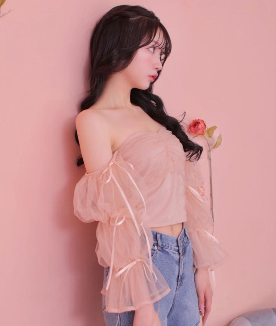 新品未使用♡ m me eme エムミーエメ キャンディスリーブチュールトップス