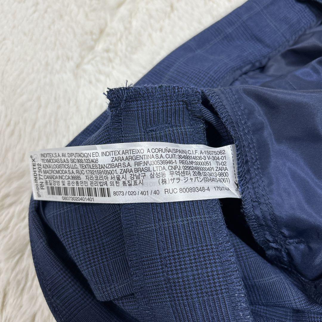 美品✨ZARA ザラ　ノーカラーパンツスーツ　ネイビー チェック 40 洗える