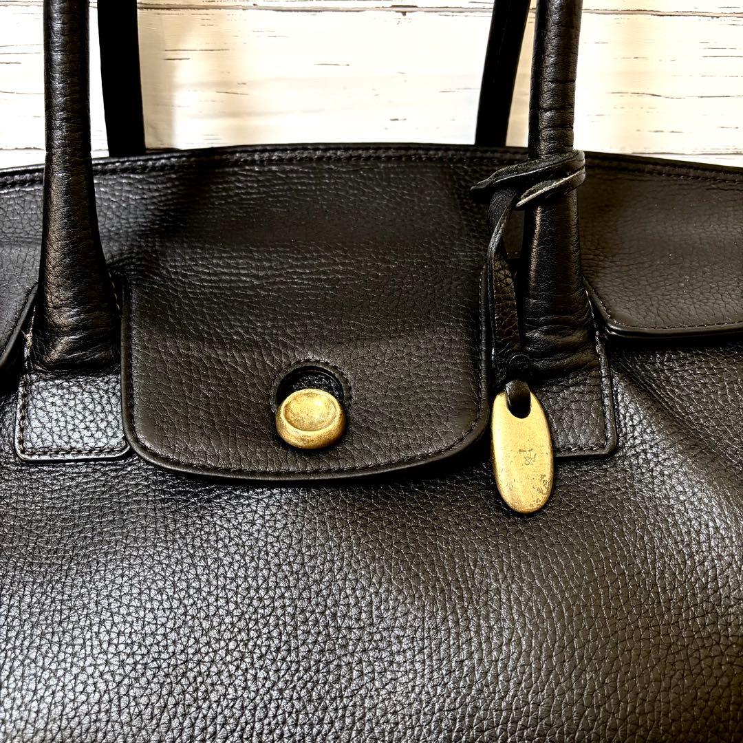 トフアンドロードストーン トートバッグ ルーフボタン レザー シボ革A4PC可黒