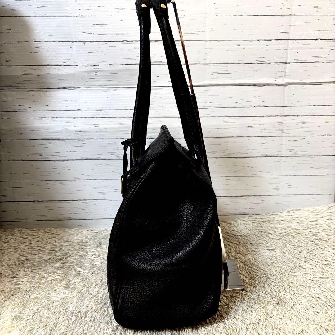 トフアンドロードストーン トートバッグ ルーフボタン レザー シボ革A4PC可黒