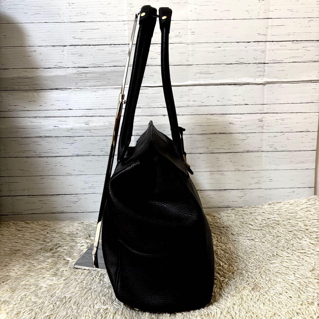 トフアンドロードストーン トートバッグ ルーフボタン レザー シボ革A4PC可黒