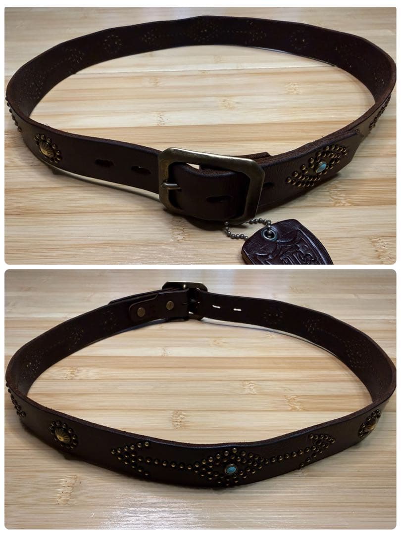 ⭐️美品⭐️HTC⭐️ネイティブ⭐️ブラススタッズ⭐️ダークブラウンレザー⭐️34インチ