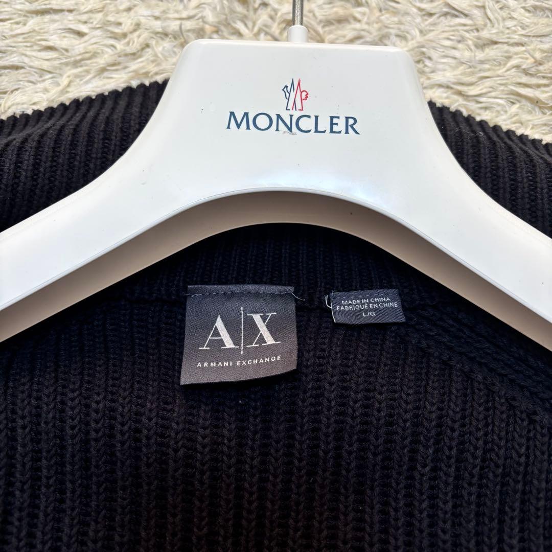 希少サイズL アルマーニ ドライバーズニット 太め リブ 高級ジップ ロゴ 黒
