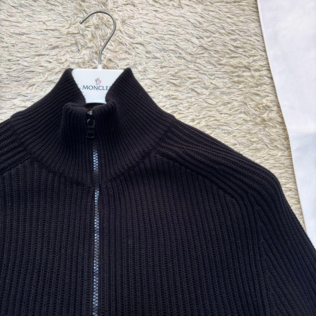希少サイズL アルマーニ ドライバーズニット 太め リブ 高級ジップ ロゴ 黒