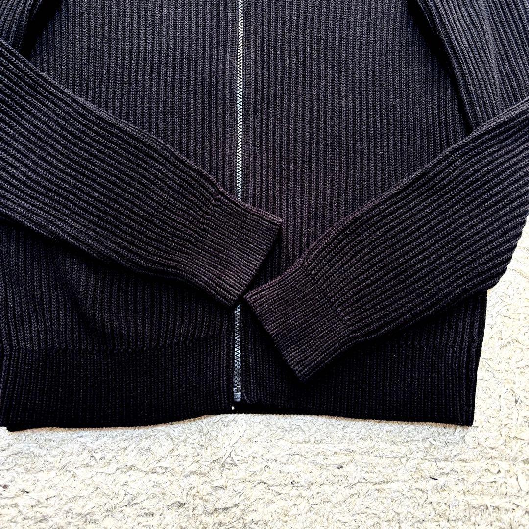 希少サイズL アルマーニ ドライバーズニット 太め リブ 高級ジップ ロゴ 黒