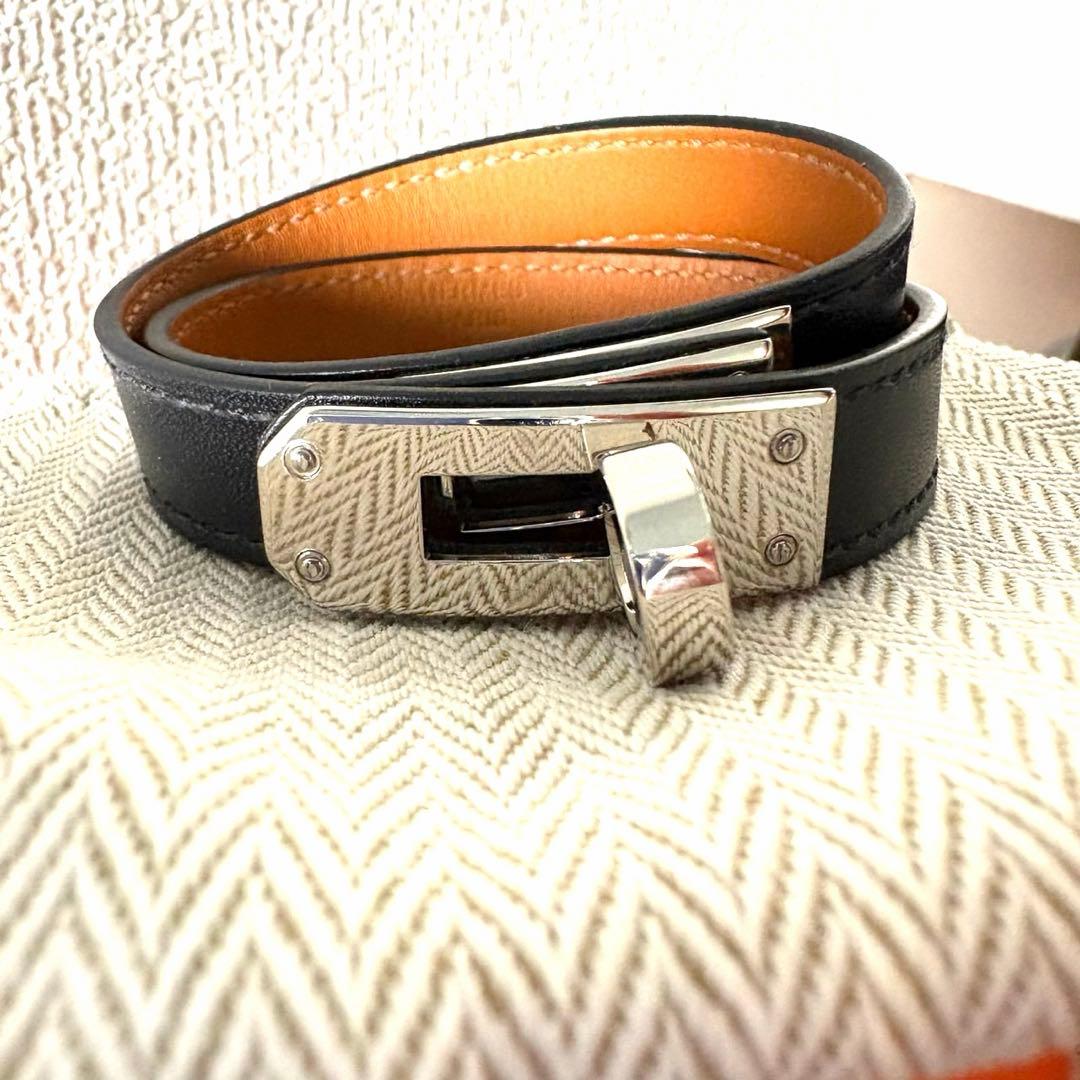 エルメス T3 ケリー ドゥブルトゥール レザーブレスレット ブラック