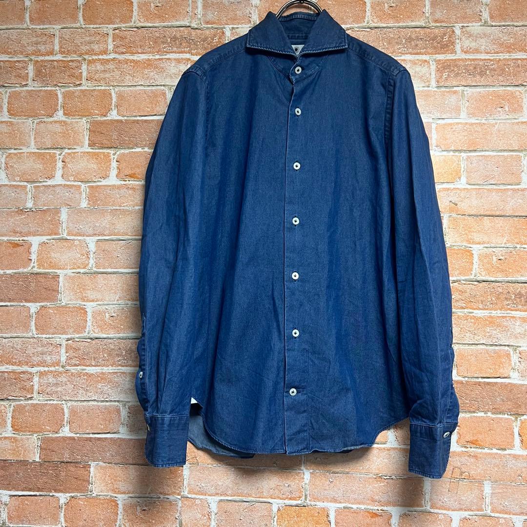 (未使用級)ジャンネット　インディゴシャンブレーシャツ　カッタウェイ　イタリア製