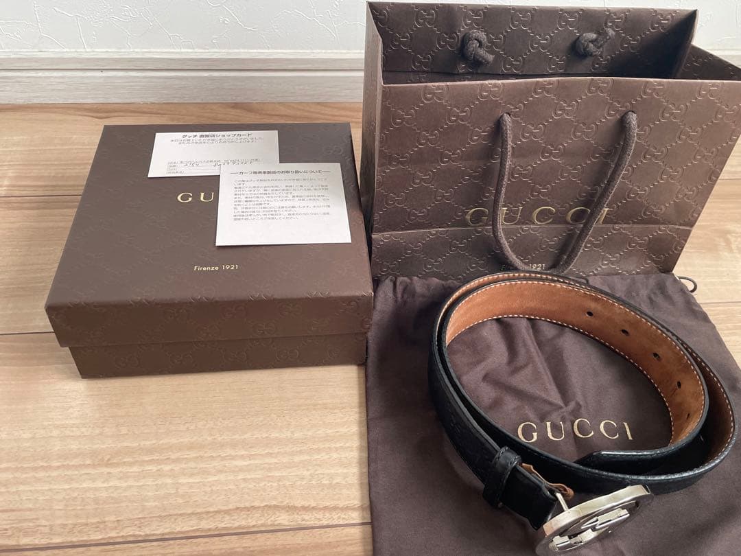 GUCCI ブラック ベルト ダブルGロゴ