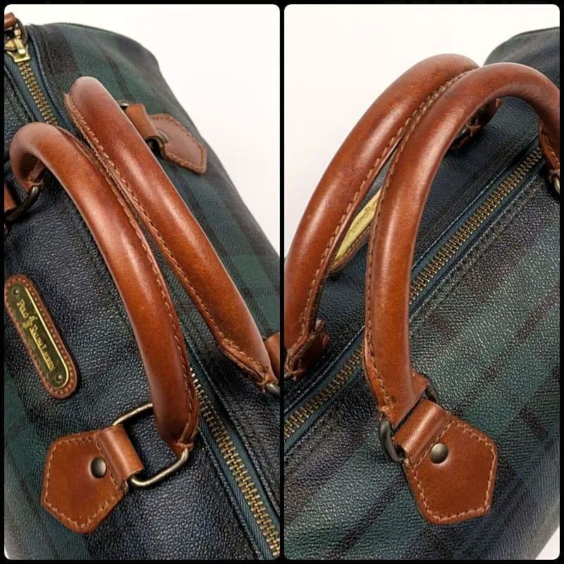 ポロラルフローレン ミニ ボストンバッグ チェック柄 PVC レザー