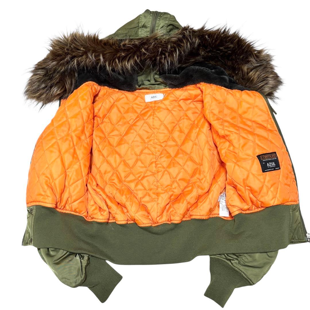 アズール バイ マウジー N-2Bフライトジャケット カーキ フード 中綿 M