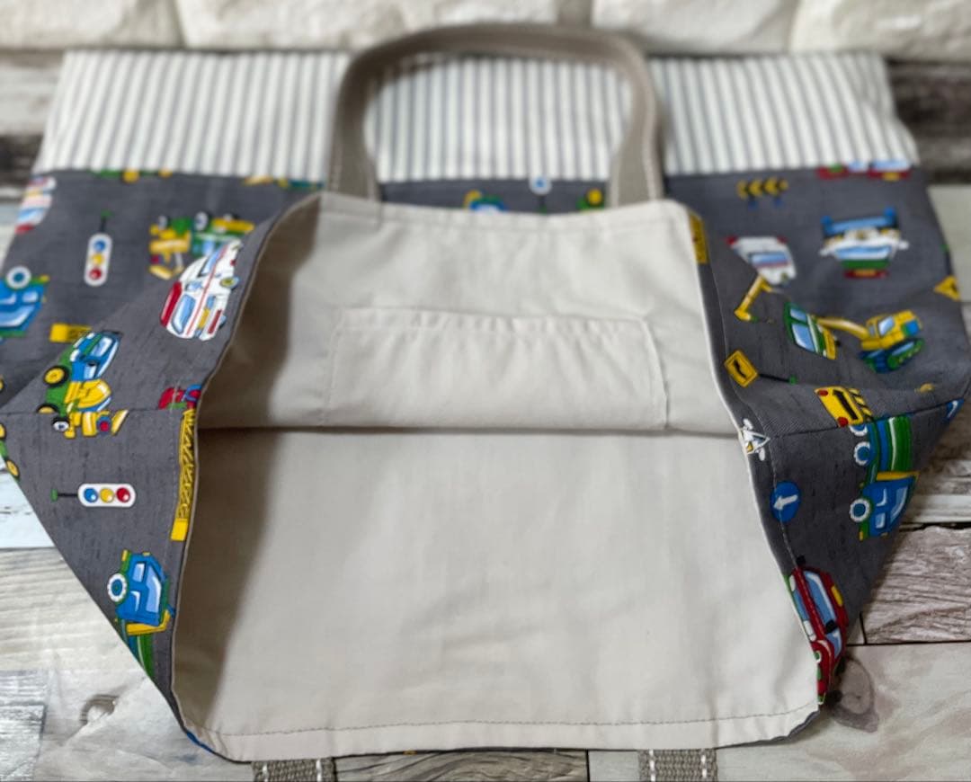 働く車　おしゃれ　レッスンバッグ　ハンドメイド 男の子　入学　入園　上履