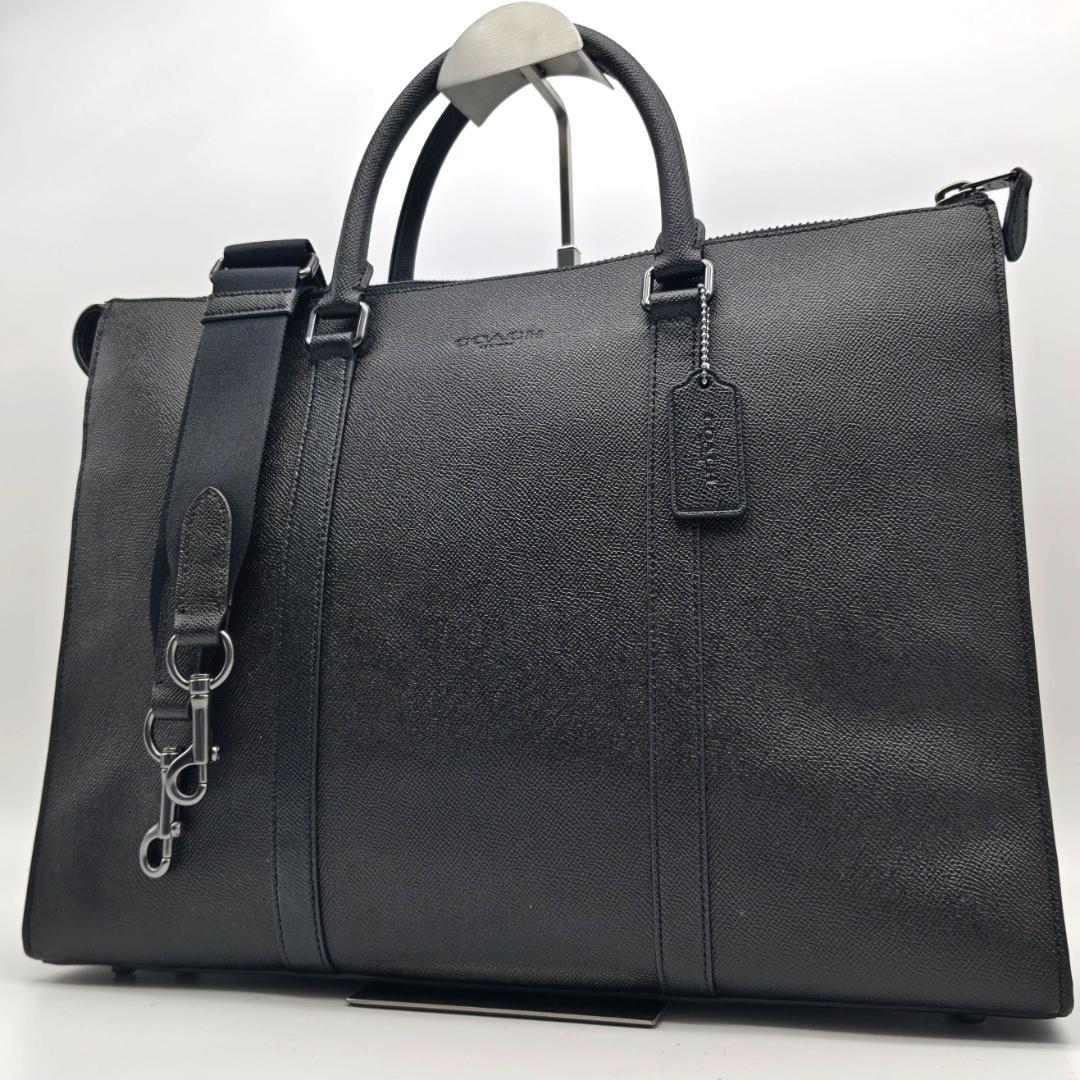 現行/極美品 コーチ ビジネスバッグ 2way 自立 A4可 ブラック レザー