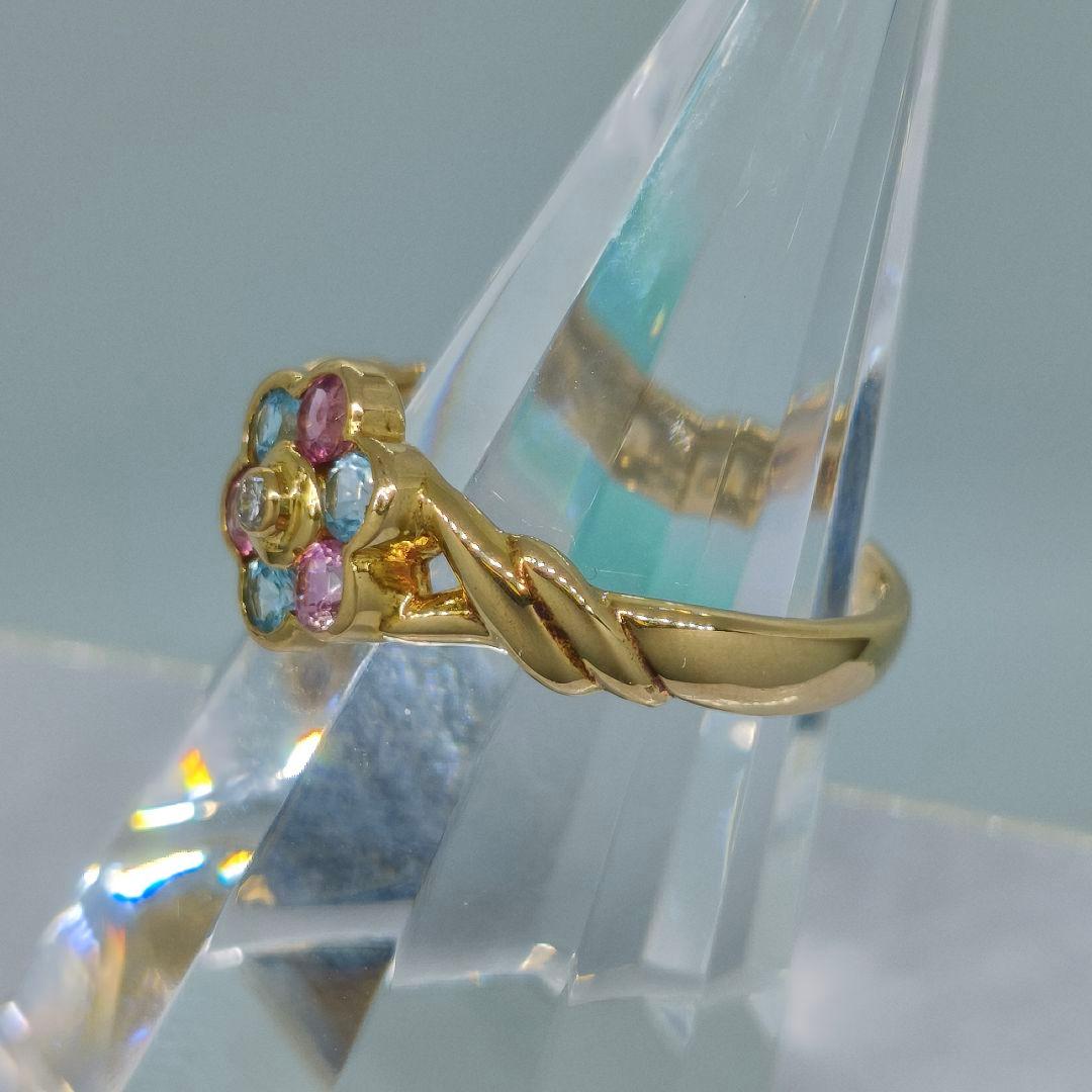 ◆新品◆ K18 ブルートパーズ＆ピンクトルマリン＆ダイヤ リング