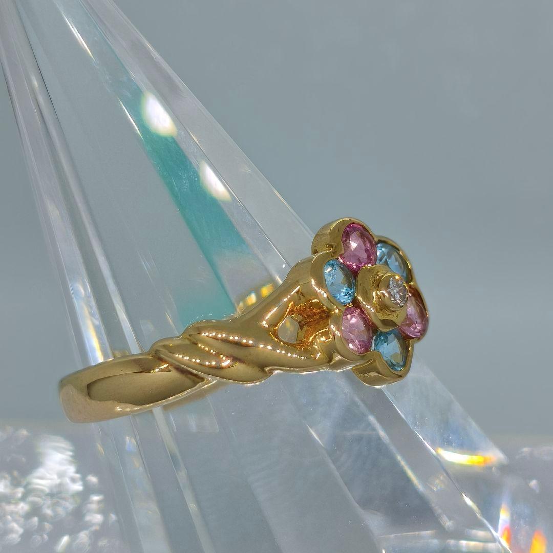 ◆新品◆ K18 ブルートパーズ＆ピンクトルマリン＆ダイヤ リング