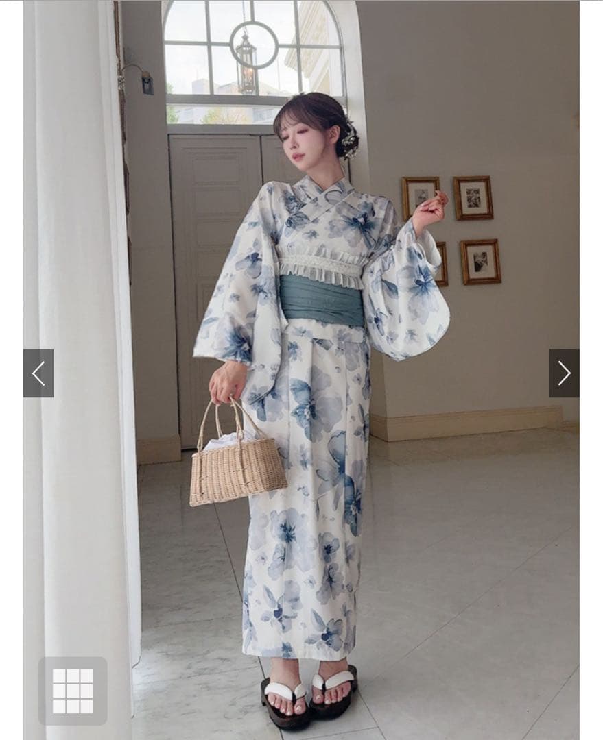 【未開封】3点セット2Way水彩花柄浴衣セット[fy027]（ショート）