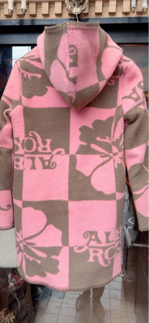 ALBA ROSA ダッフルコート ピンク/ブラウン柄升目