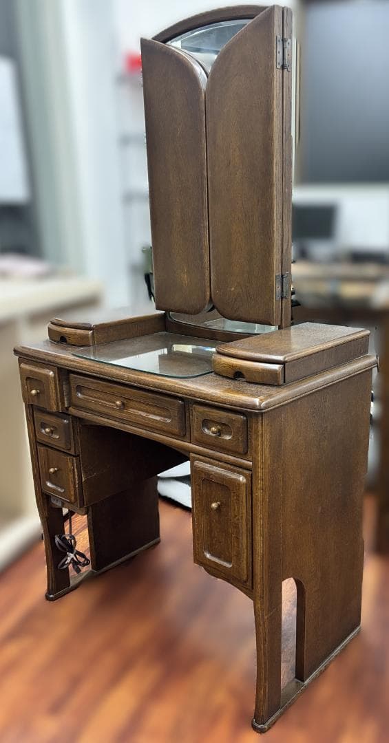 3面鏡 鏡台 ドレッサー レトロ 日本板ガラス コンセントあり ノンブランド