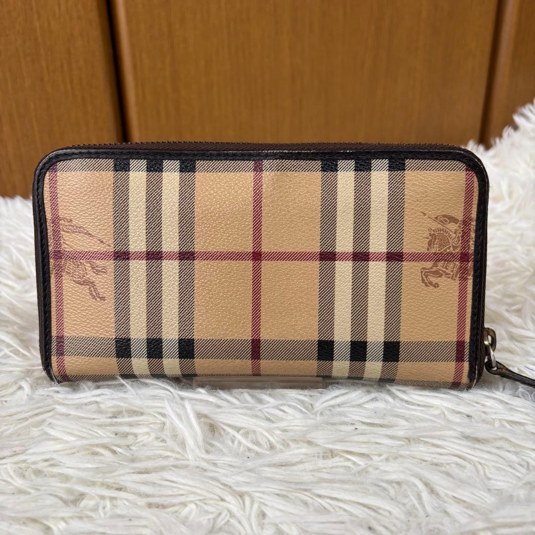 BURBERRY 長財布 ラウンドジップ ノバチェック シャドーホース レザー