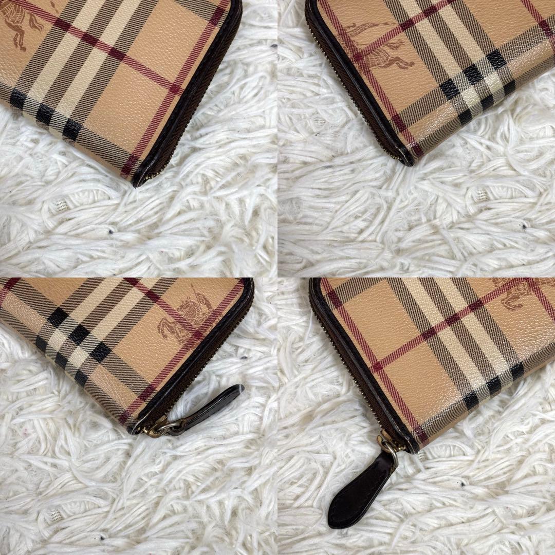 BURBERRY 長財布 ラウンドジップ ノバチェック シャドーホース レザー