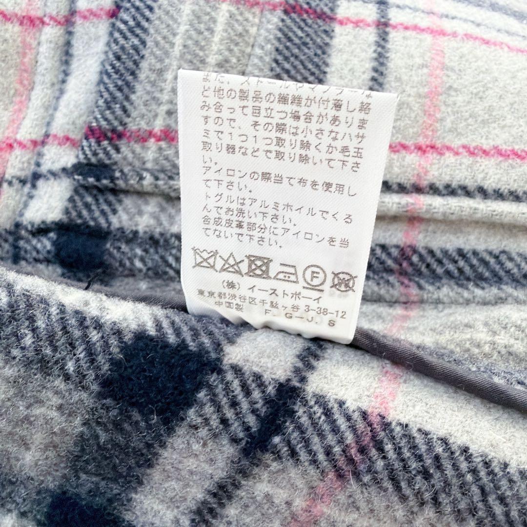 【美品】イーストボーイ　イタリア製生地　ダッフルコート　9号　ネイビー　チェック