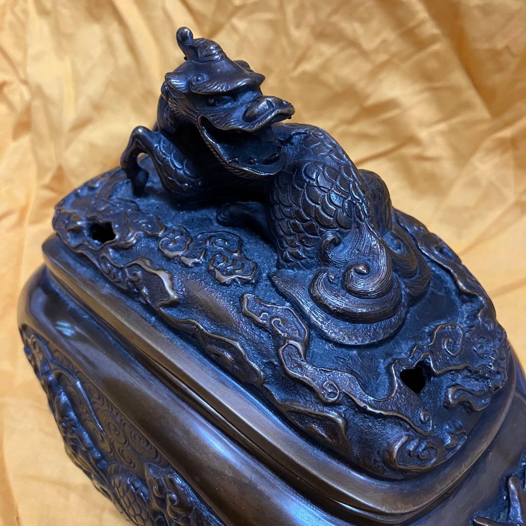 【美品】銅製 麒麟 鳳凰 香炉 置物 入れ物