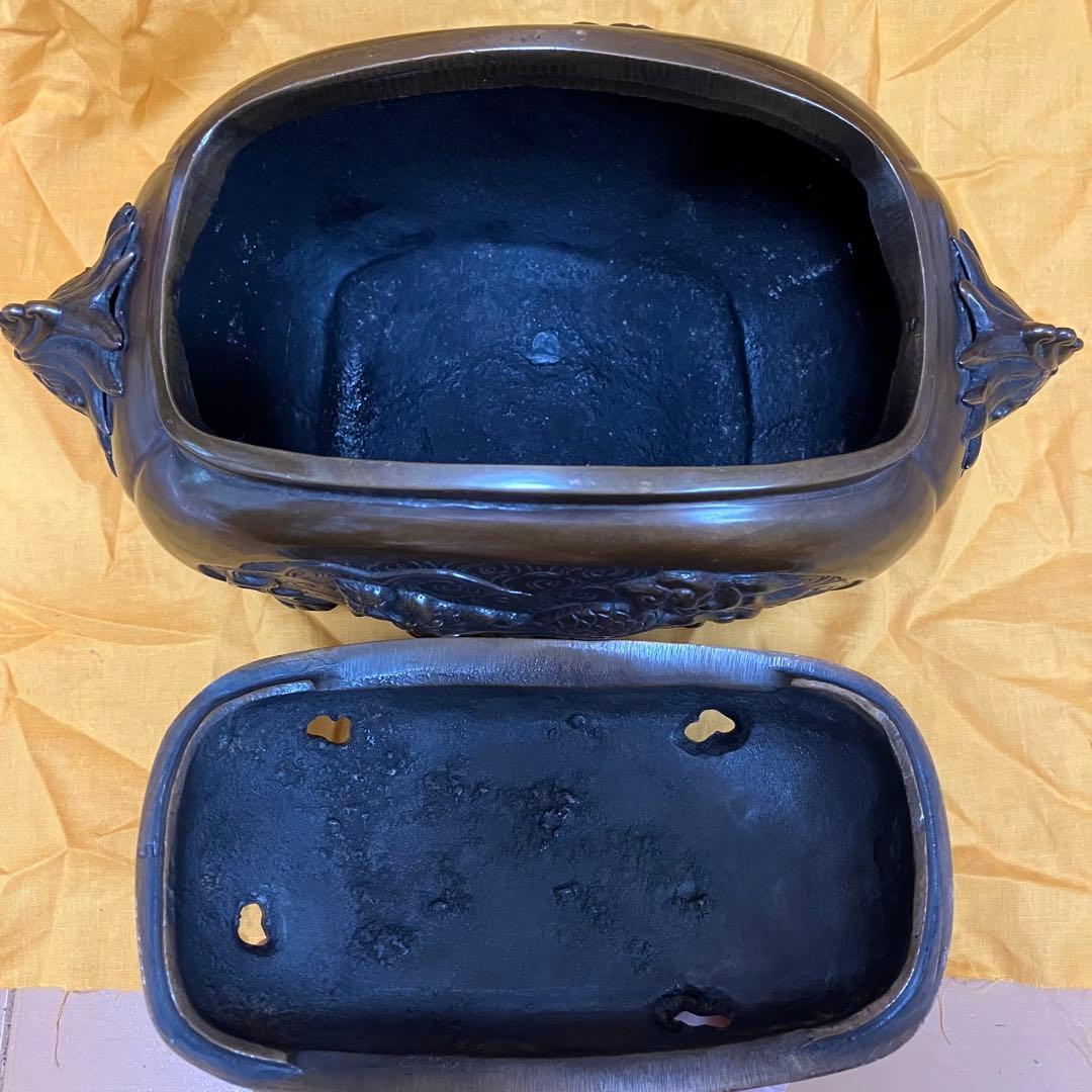 【美品】銅製 麒麟 鳳凰 香炉 置物 入れ物