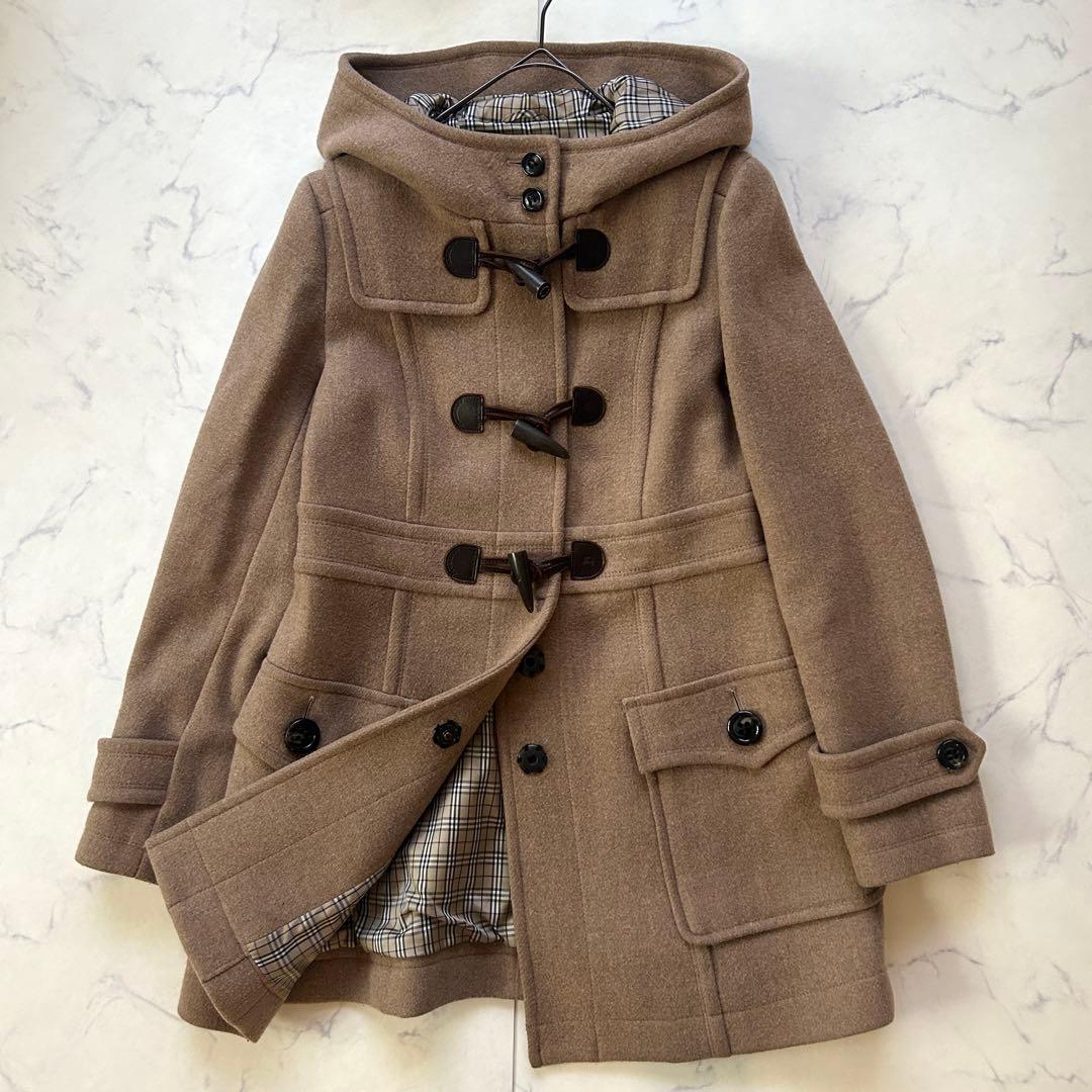 バーバリーブルーレーベル ダッフルコート フード ノバチェック レザー 40