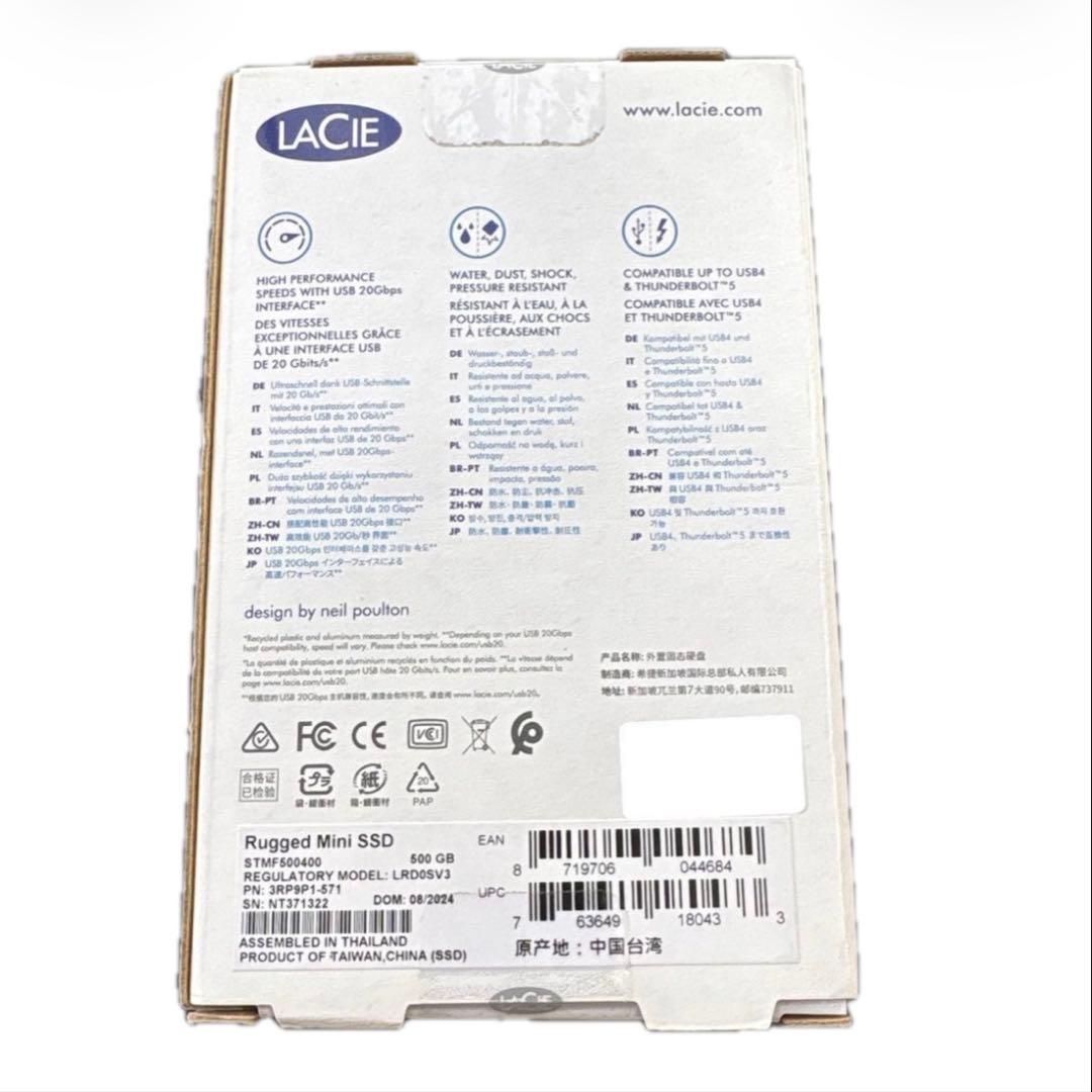 外付けハードディスク・ドライブ LACIE Rugged Mini SSD 500GB USB-C