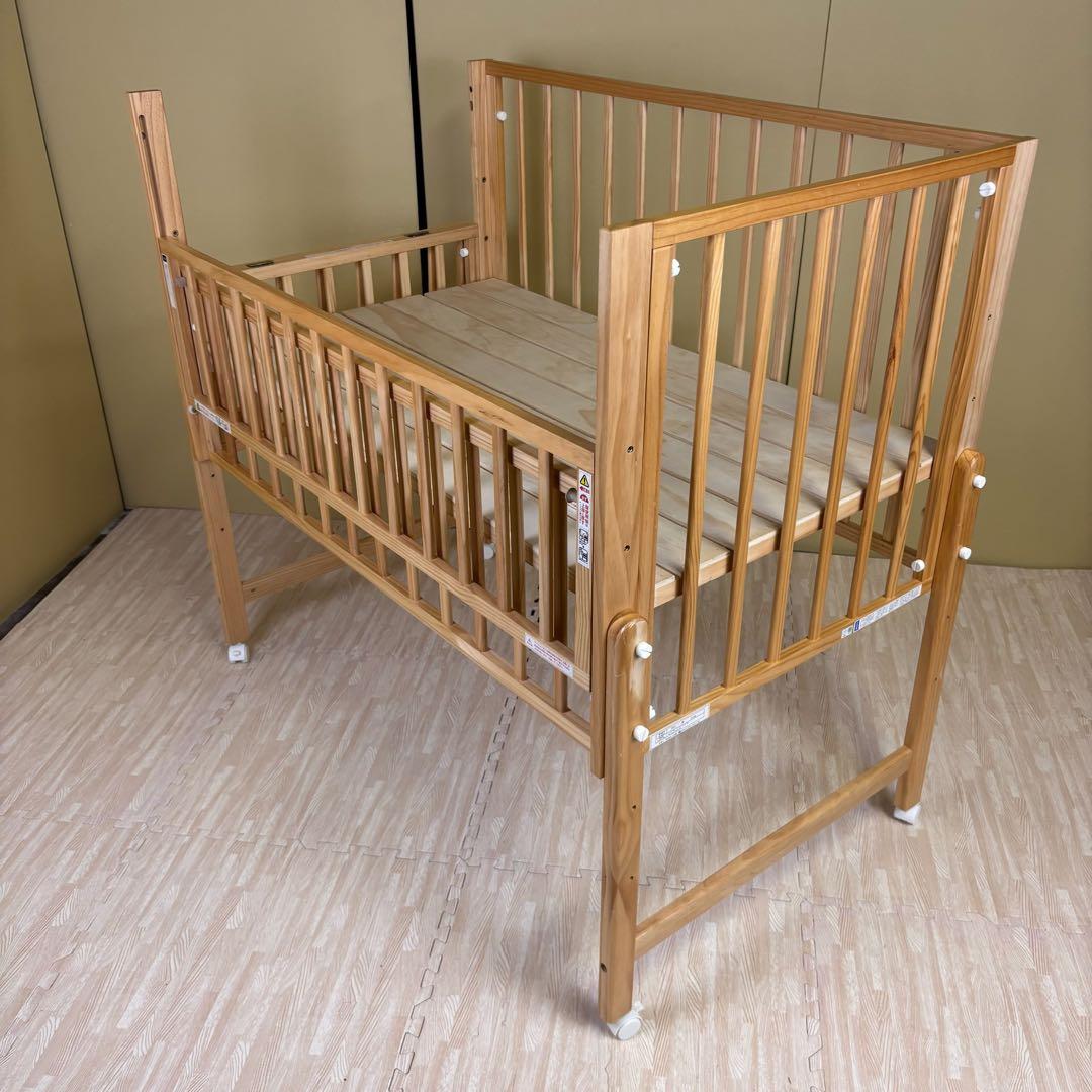 除菌清掃済☆美品☆　大和屋　トール　Wオープン　ベビーベッド　ナチュラル　すのこ