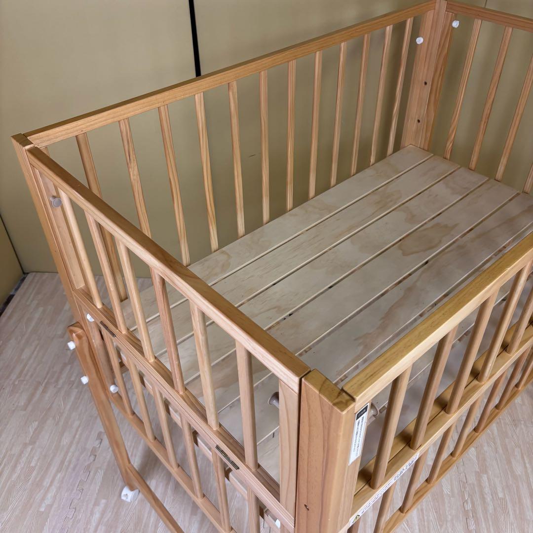 除菌清掃済☆美品☆　大和屋　トール　Wオープン　ベビーベッド　ナチュラル　すのこ