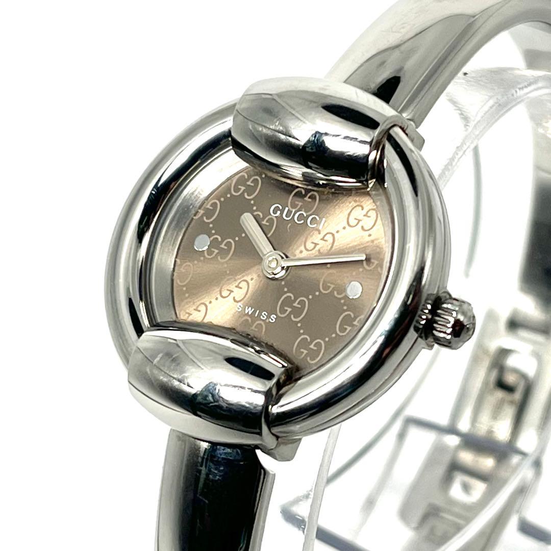 【美品/稼働品】グッチ 1400L GG柄文字盤 バングルウォッチ クォーツ