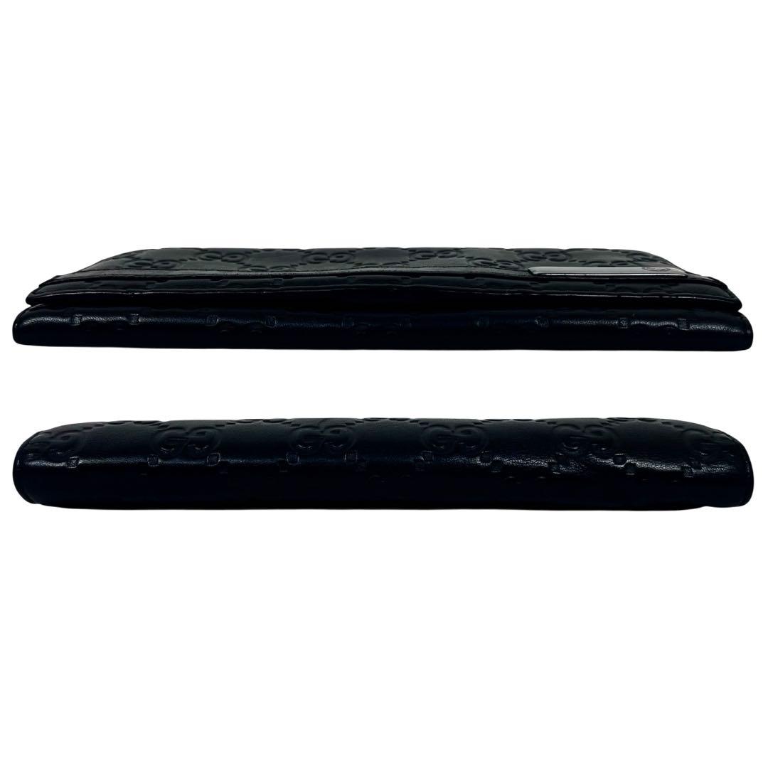 グッチ　ロゴプレート 長財布　GGシマレザー　エンボス加工　本革　ブラック　美品