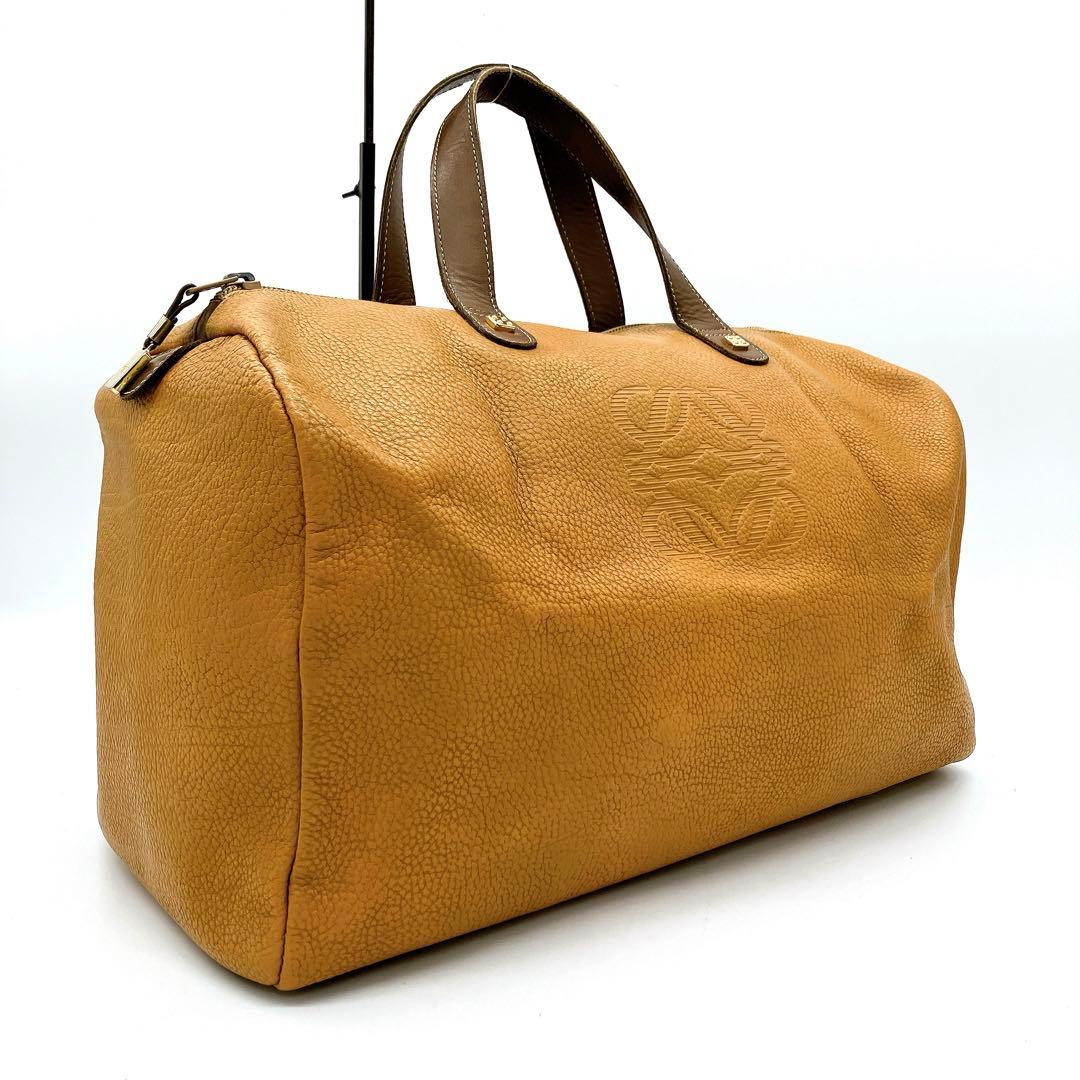 【LOEWE】ミニボストンバッグ　アナグラム　レザー　ブラウン　ゴールド金具