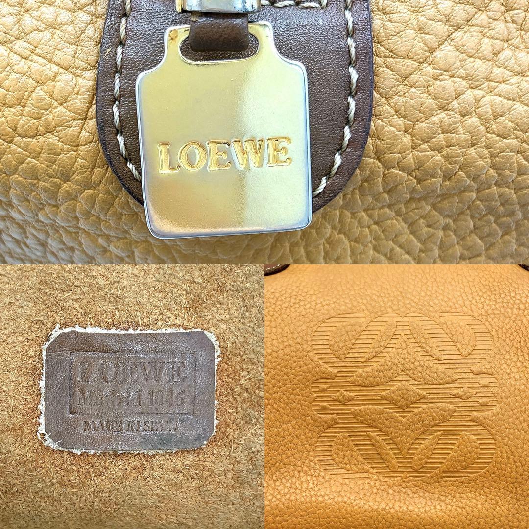 【LOEWE】ミニボストンバッグ　アナグラム　レザー　ブラウン　ゴールド金具