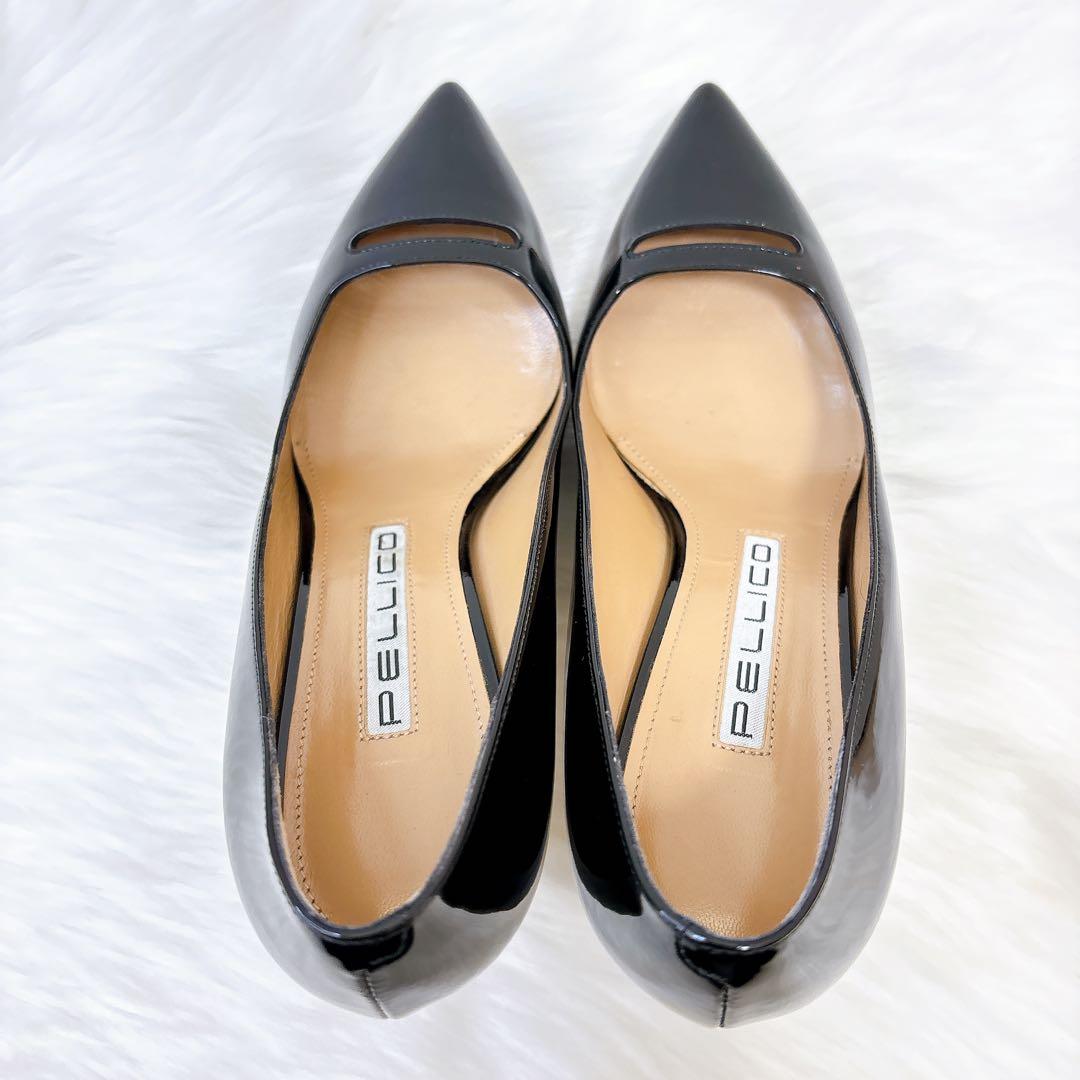 美品✨ペリーコ　アネッリ　パンプス　ポインテッドトゥ　エナメル　ブラック ヒール