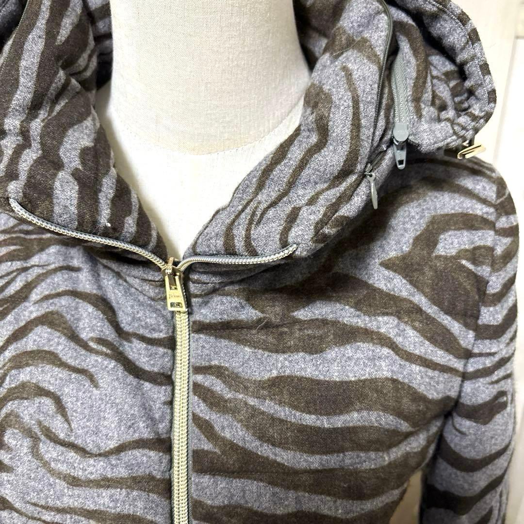 ルミラヘルノ 特殊中綿 キルティングジャケット フード着脱 毛 総柄 M