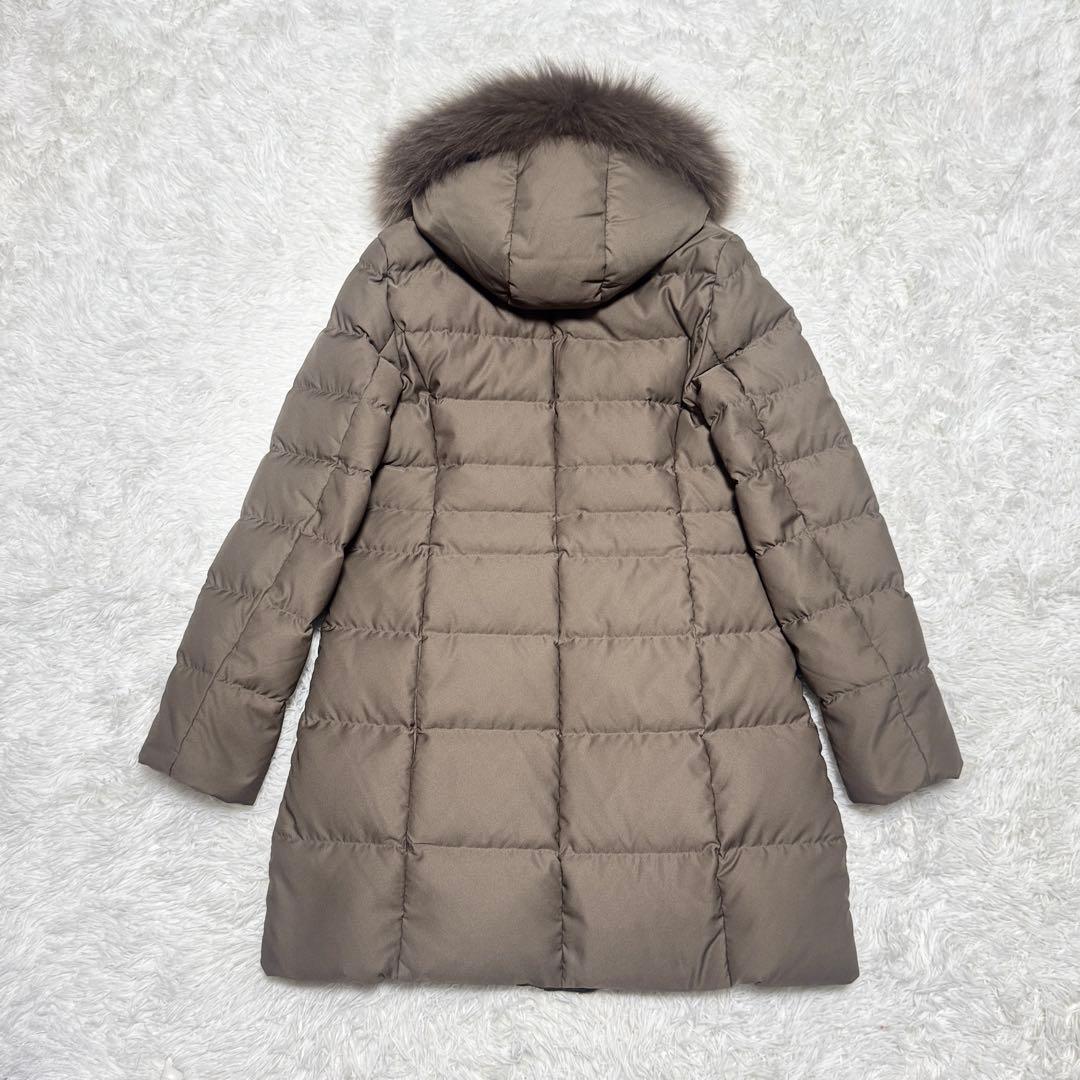 大きめ 美品 INDIVI フーデットファーダウンコートフォックス ロングダウン