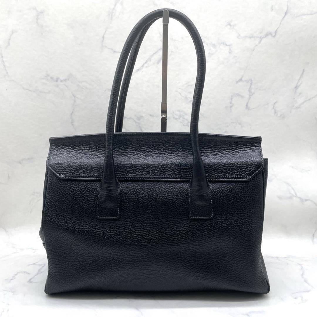 トフアンドロードストーン トートバッグ ルーフボタン シボ革 黒 A4 肩掛け