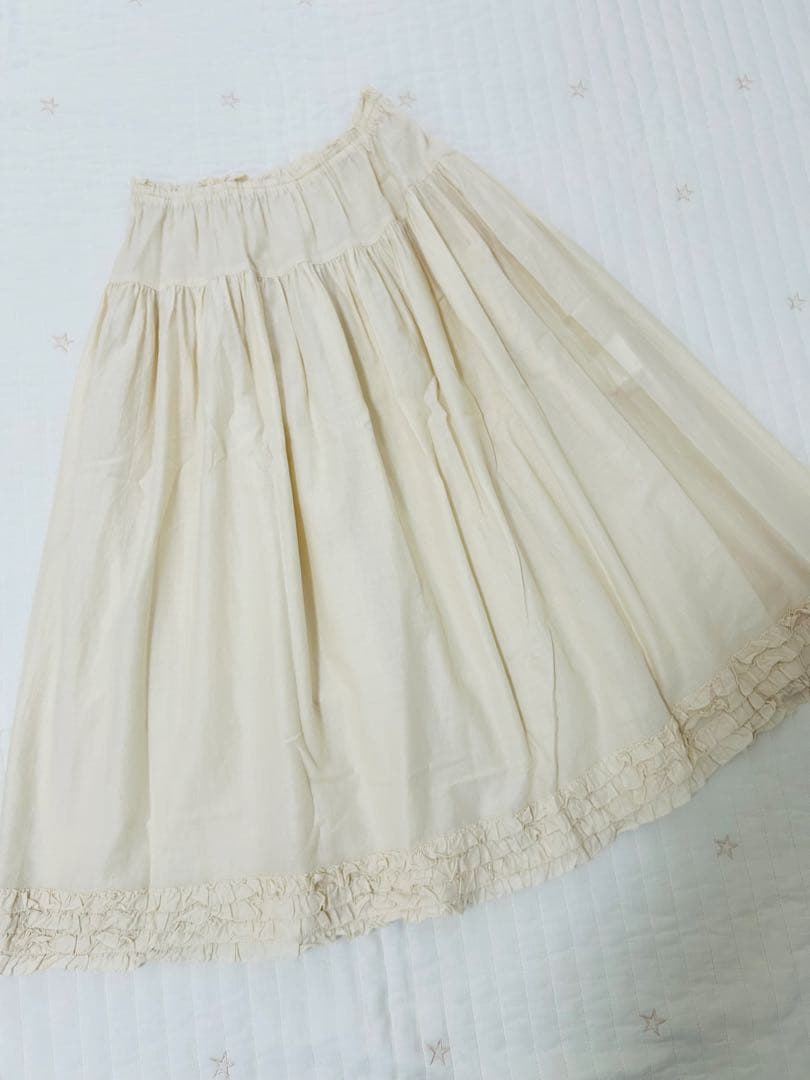 ピンクハウス　生成り　スカート　ペチ　ピコフリル　総ゴム　綿ローン