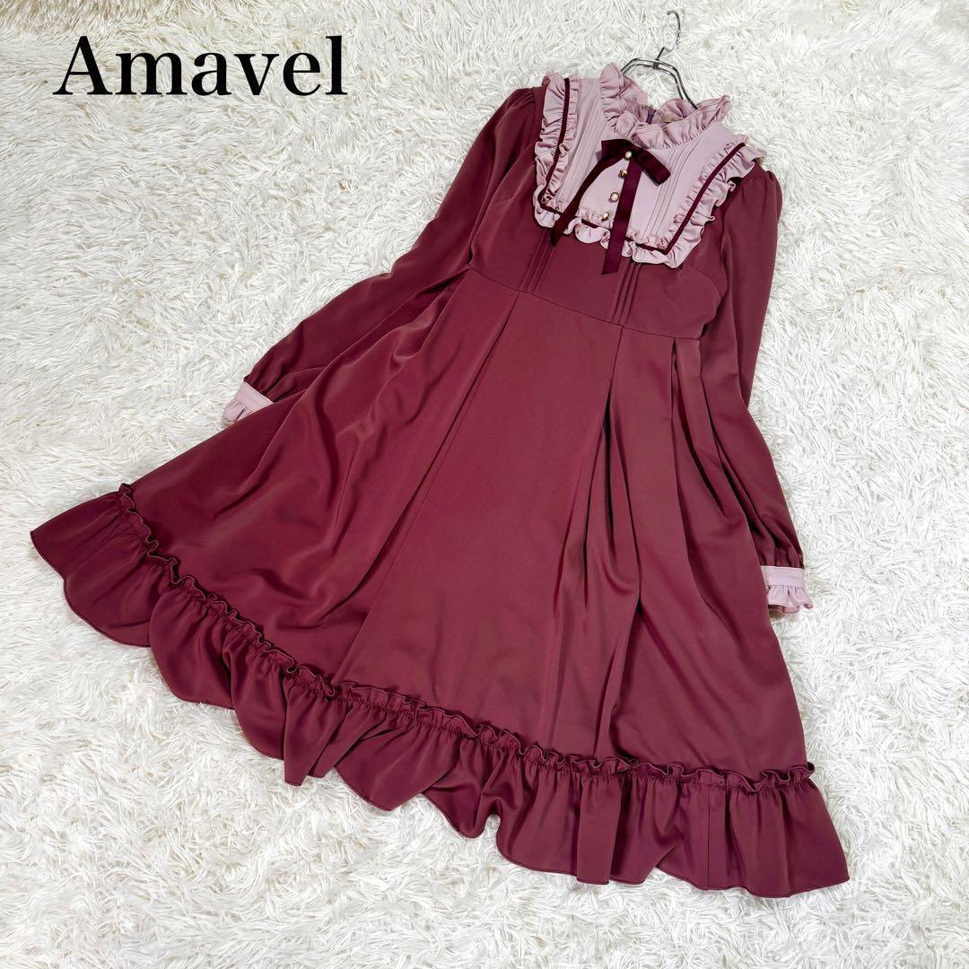 アマベル Antique Chic スクエアヨークワンピース　モカピンク