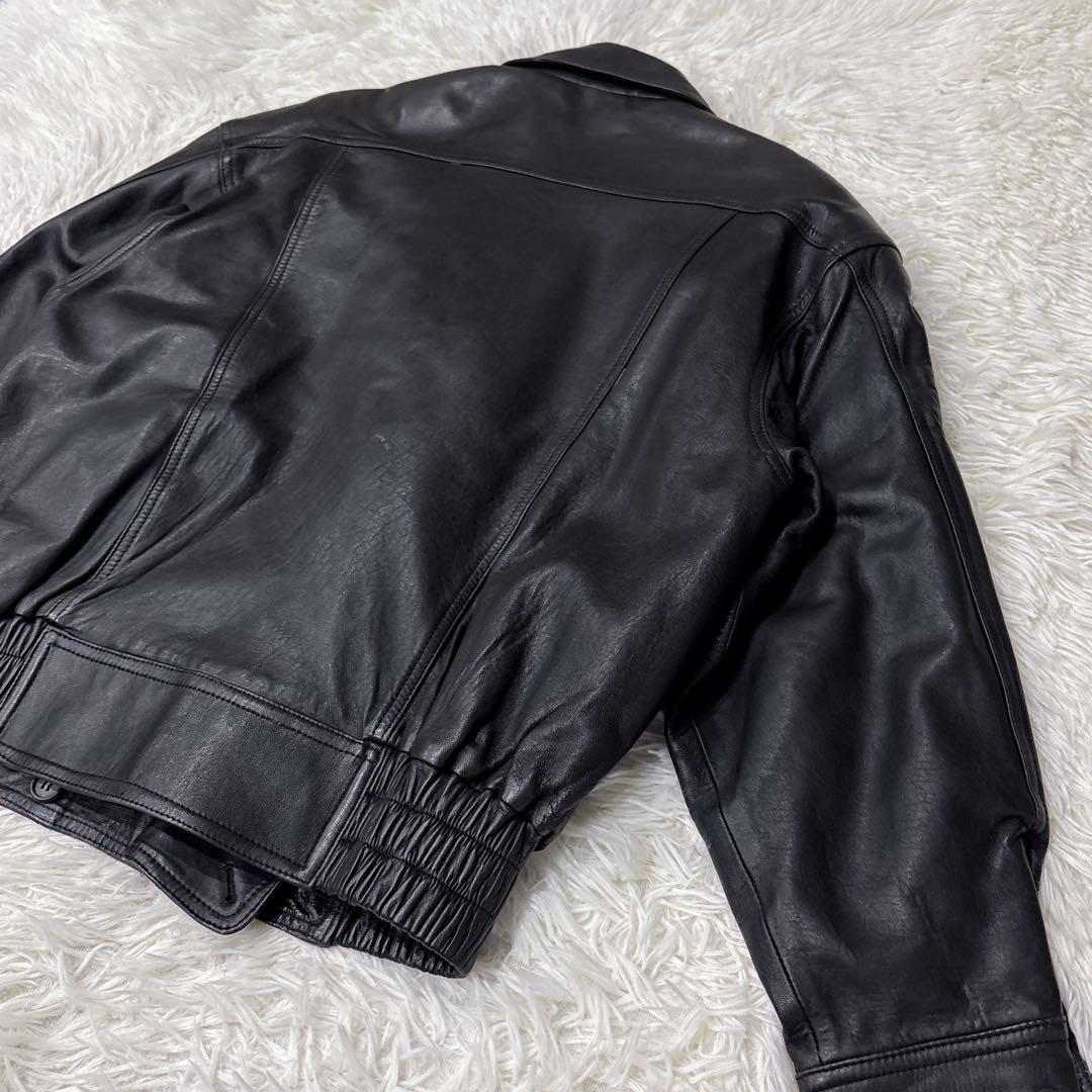 VINTAGE レザージャケット　Lサイズ　羊革　ラムスキン　ブラック　黒　短丈