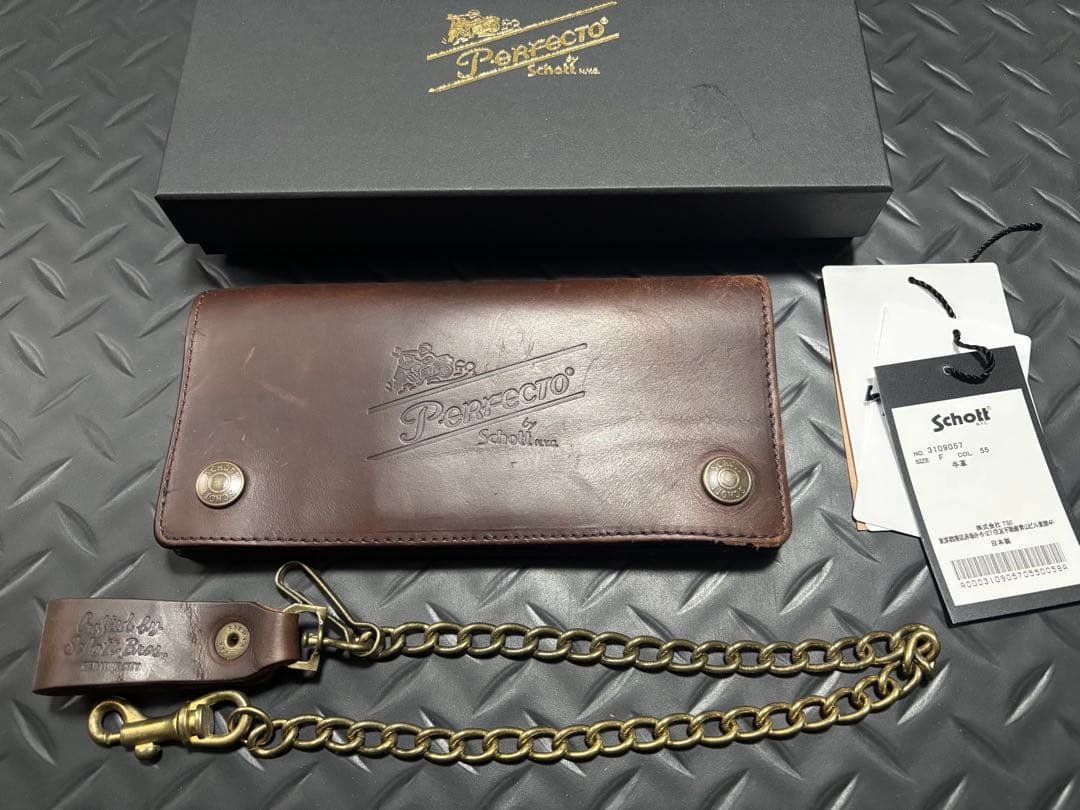 Schott ショット長財布　ウォレットチェーン　ブラウン　牛革　カウハイド