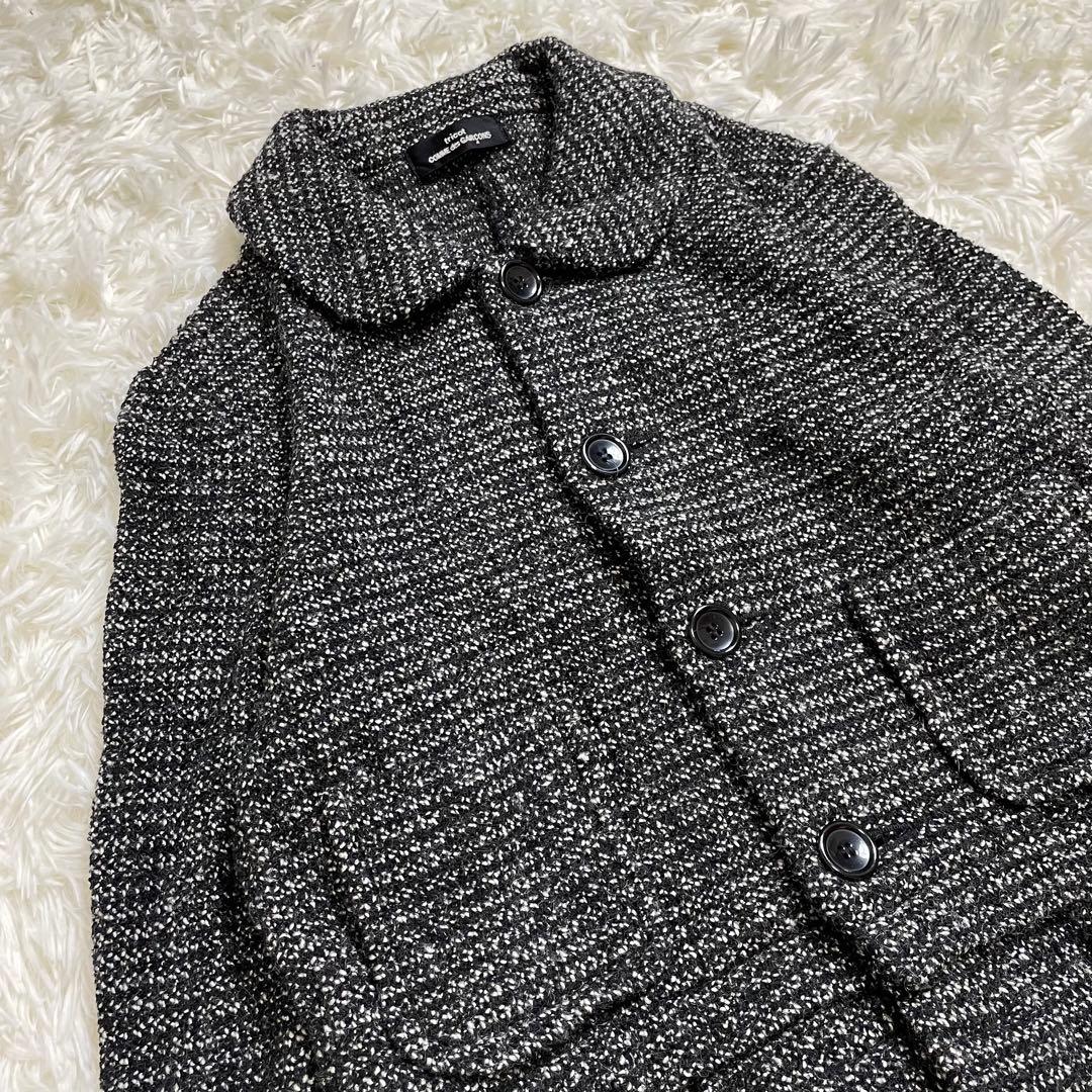 美品　トリココムデギャルソン　ツイードジャケット　丸襟　裾　段階フリル　グレー