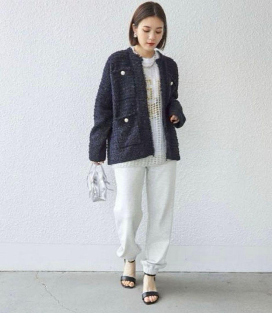 SHIPS〈手洗い可能〉ニット ツイード クルーネック カーディガン　ネイビー