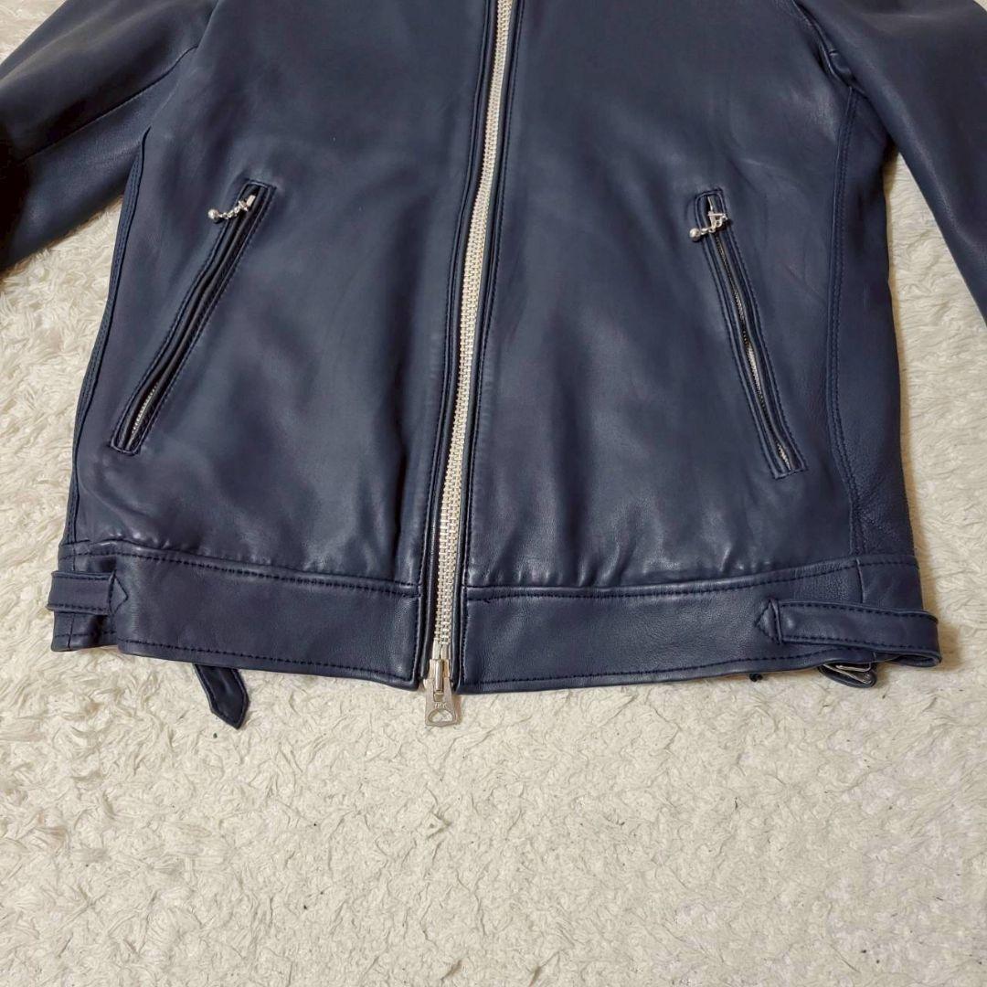 美品✨　ナノユニバース 羊革 ライダース ジャケット 紺 中綿 キルティング L